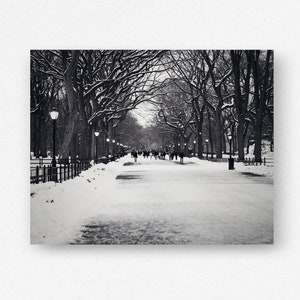 New York City Winter Print, Black and White Photography, Literary Walk Picture, Central Park Snow Photo, Winter Wall Art, Urban Landscape image 3