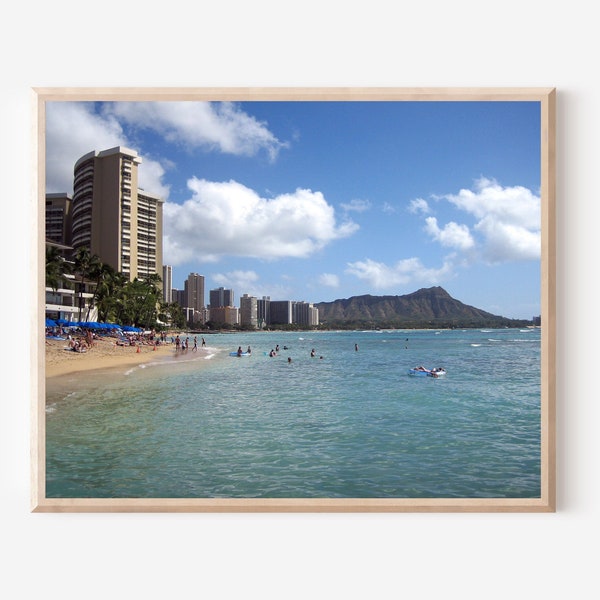 Waikiki Beach Photography, Hawaii Wall Art, Diamond Head Print, Hawaiian Beach Art, Honolulu Photo, Tropical Wall Art, Coastal Decor