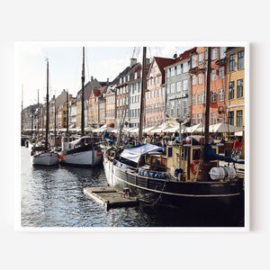 Copenhagen Wall Art, Nyhavn Print, Denmark Photography, Nautical Danish Picture, Boats and Canal Photograph, Scandinavian Wall Art image 1