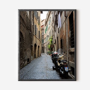 Rome Photo, Rome Italy Print, Rome Alley Print, Italian Vespa Picture, Rome Street Photo, Brown Grey Wall Art, Framed Travel Photography image 1