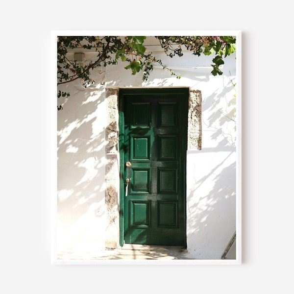 Green Door Print, Emerald Green Wall Art, Greece Photography, Paleokastritsa Monastery Photograph, Corfu Greece Photo, Mediterranean Art