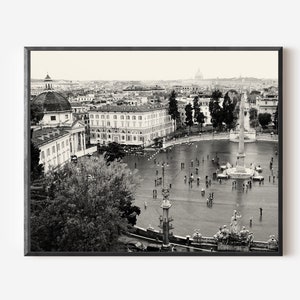 Piazza del Popolo Print, Black and White Rome Photography, Italy Wall Art, Piazza Photo, Vintage Style Italian Decor, Rome Travel Print