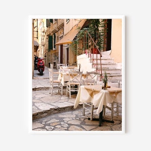 Corfu Greece Photography, Greek Taverna Print, Sidewalk Cafe Photo, Mediterranean Kitchen Wall Art, Greece Travel Photograph, Corfu Picture image 1