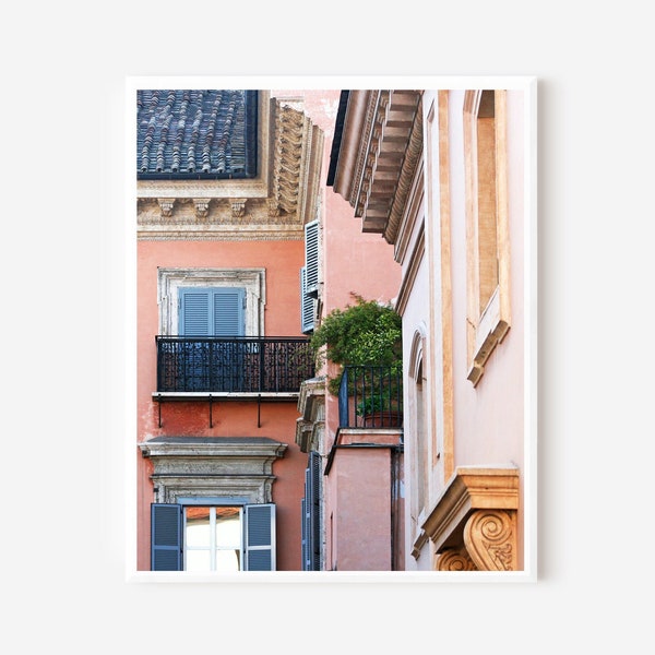 Rome Photography, Rome Balcony Print, Peach Wall Art, Rome Italy, Italian Architecture Photograph, Roman Window Picture, Rome Travel Print