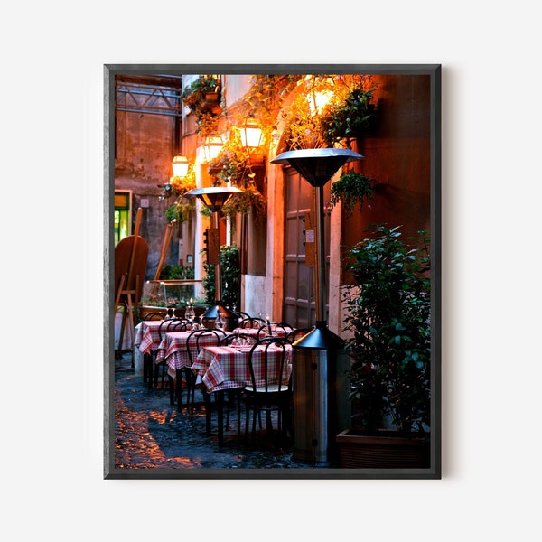 Italy Photography, Rome Print, Italian Restaurant Photograph, Candlelight Dining Picture, Roman Trattoria Photo, Red Kitchen Wall Art
