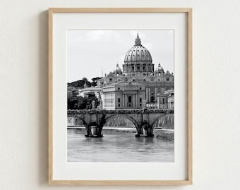 St. Peter's Basilica Print, Black and White Rome Photography, Italy Wall Art
