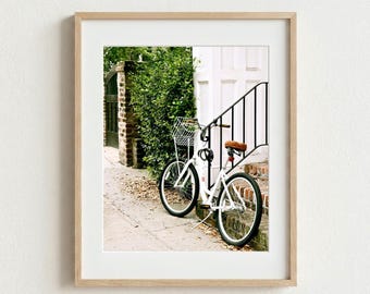 Charleston Bicycle Photography Print, Green & White Bike, Southern Home Decor