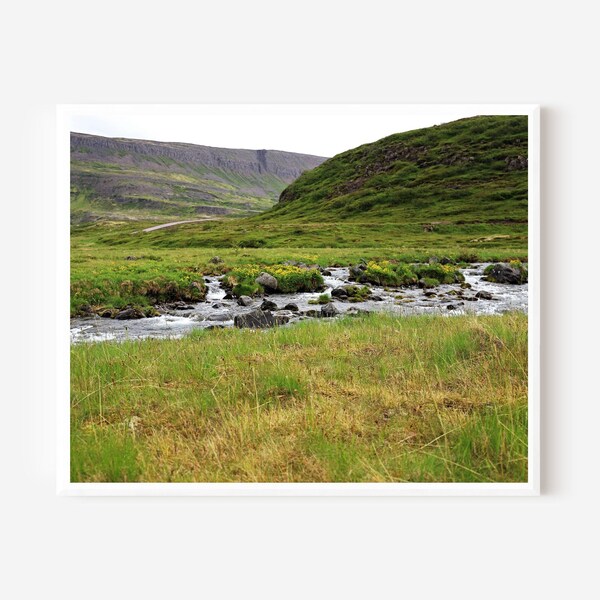 Iceland Landscape, Icelandic Photography, Westfjords Photograph, Dynjandi Waterfall Wall Art, Field and Stream Photo, Mountain Decor