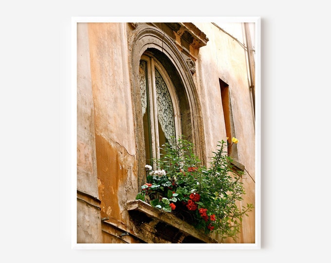 Rome Photography, Rome Italy Photo, Italian Window Print, Lace Curtain Photo, Roman Architecture Print, Travel Photography, Frame Available