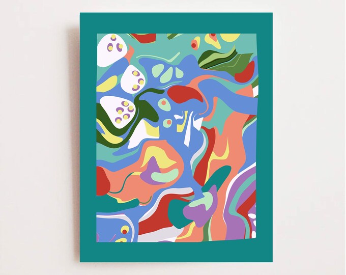 Colorful Abstract Wall Art, Bright Color Print, Teal Art, Whimsical Illustration, Green Picture, Contemporary Art Poster, Dorm Room Decor