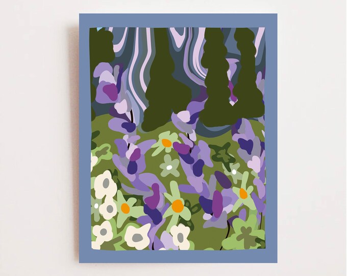 Purple Wildflower Print - Abstract Mountain Flower Wall Art -  Big Sky Montana Picture - Floral Pine Tree Print - Available Framed or Matted