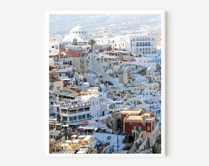 Santorini Photography, Fira Village, Greece Print, Greek Island Photo, Mediterranean Architecture, Santorini Travel Print, Large Wall Art