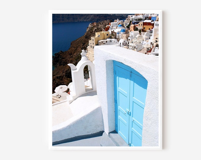 Santorini Door Print, Door Photography, Santorini Greece, Turquoise Door Photo, Mediterranean Decor, Greek Island Travel Print