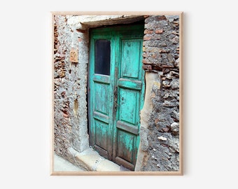 Turquoise Decor, Blue Door Print, Sicily Italy Photo, Old Door Picture, Rustic Farmhouse Wall Art, Large Vertical Print, Colorful Aqua Door