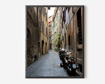 Rome Photo, Rome Italy Print, Rome Alley Print, Italian Vespa Picture, Rome Street Photo,  Brown Grey Wall Art, Framed Travel Photography