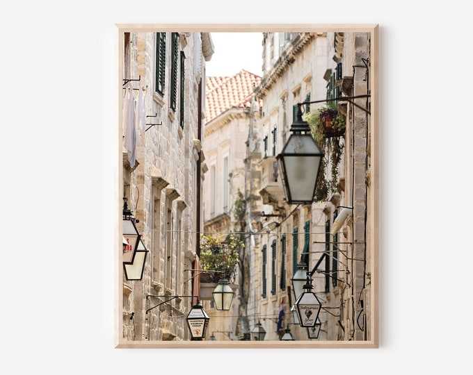 Dubrovnik Photography, Croatia Print, Dubrovnik Alley,  Lanterns Photo, Gas Lamps Picture, Old Town Print, Beige Art, City Centre Streets