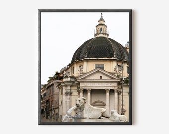 Piazza del Popolo Print,  Rome Italy Wall Art, Italy Travel Photography, Lion Fountain Photo, Italian Home Decor, Frame and Matt Available