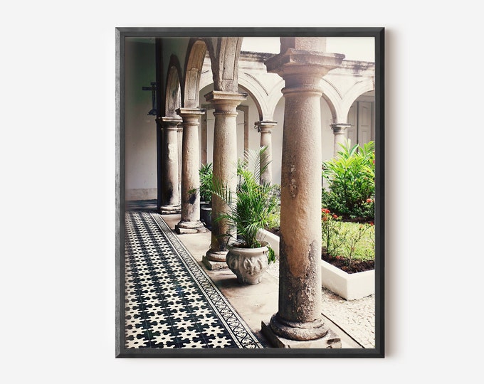 Brazil Photography, Column Photo, Black and White Tile, Architecture Print, Secret Garden, Brazilian Church Picture, Travel Photography