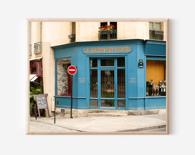 Paris Photography, Blue Paris Photo, La Maison de Poupee Print, French Street Scene, Shop Picture, Parisian Wall Art, Urban Home Decor