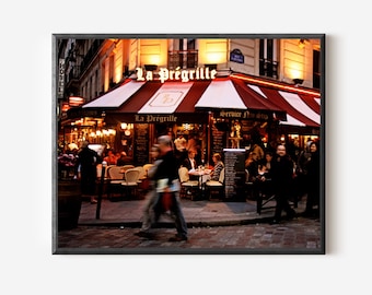 Latin Quarter Paris Photography Print, Paris Night Photograph, French Street Picture, Dark Red Wall Art, French Cafe Art, Paris Bistro Print