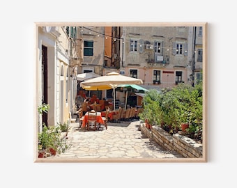 Corfu Greece, Greece Cafe Print, Mediterranean Wall Art, Greece Photography,  Greek Kitchen Decor, Taverna Photograph, Restaurant Print