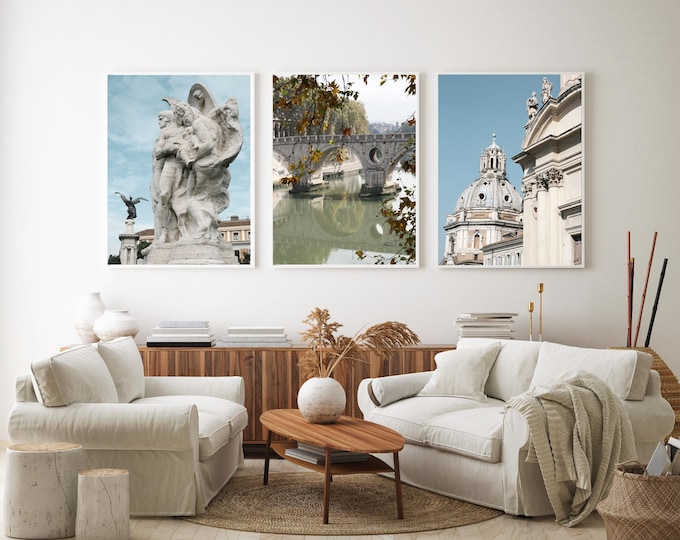 Three Rome Italy Prints - Italian Photography Collection - 3 Roman Architecture Photos - Blue and Cream Wall Decor - Travel Gallery Wall Art