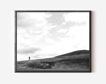 Black and White Iceland Photography Print, Hiking Photo, Icelandic Landscape, Minimalist Print, Framed or Matted Wall Art, Travel Gift
