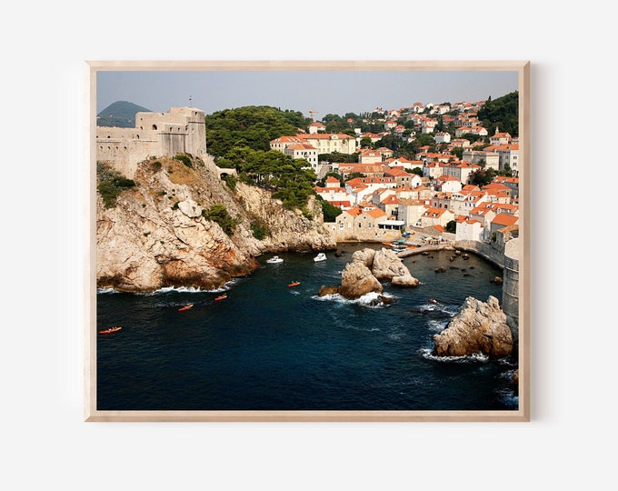 Dubrovnik Photography Print, Croatia Wall Art, Seaside City Walls, Lovrijenac Fortress Picture, Mediterranean Home Decor, Navy Blue Print
