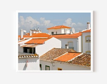 Portugal Photography, Lagos Portugal, Portuguese Wall Art, Terracotta Tile Rooftops, Orange and White Print, Portugal Architecture Picture