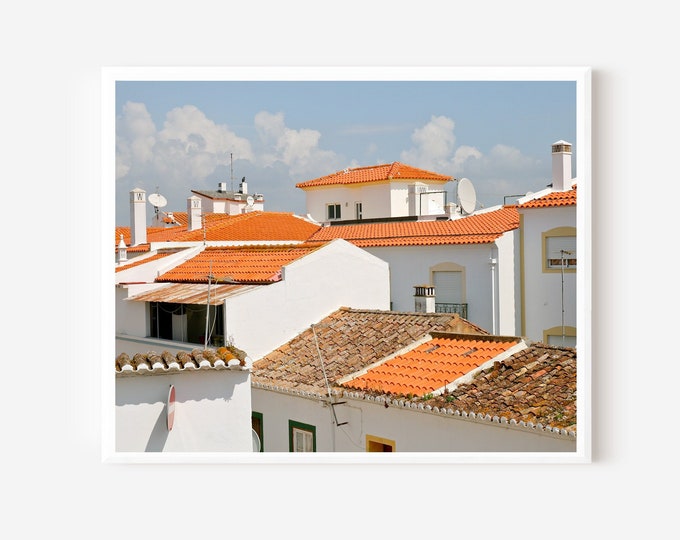 Portugal Photography, Lagos Portugal, Portuguese Wall Art, Terracotta Tile Rooftops, Orange and White Print, Portugal Architecture Picture