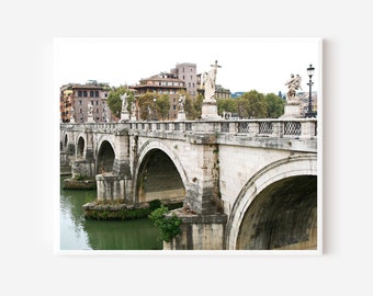 Ponte Sant'Angelo Print, Rome Photograph, Italy Photography, Bridge of Angels Photo, Italian Architecture Photo, Large Travel Wall Art