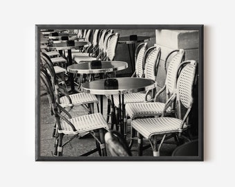 French Bistro Print, Black and White Paris Photography, French Cafe Wall Art, Parisian Bistro Photograph, Paris Kitchen Photo, Travel Photo