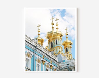 Russia Photography, Catherines Palace Photo, Saint Petersburg Russia Print, Turquoise and Gold Art, Russian Architecture Picture, Travel Art