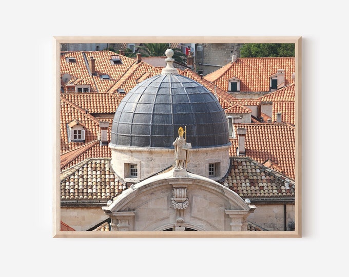 Dubrovnik Croatia Photography, Church of Saint Blaise Print, Church Dome Photo, Architecture Print, Rooftop Photograph, Living Room Art