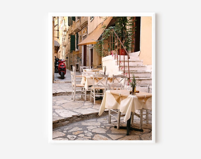Corfu Greece Photography, Greek Taverna Print, Sidewalk Cafe Photo, Mediterranean Kitchen Wall Art, Greece Travel Photograph, Corfu Picture