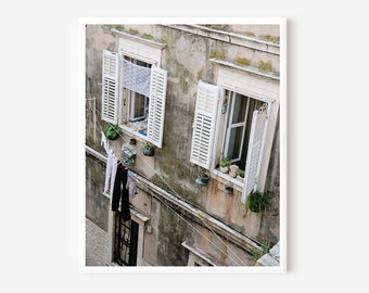 Laundry Room Decor, Laundry Print, Dubrovnik Croatia, Dubrovnik Art, Croatia Photography, Gray and White Art, Clothesline Photo