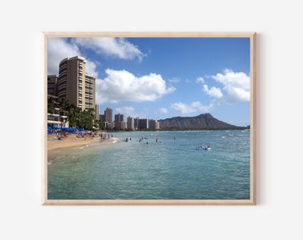 Waikiki Beach Photography, Hawaii Wall Art, Diamond Head Print, Hawaiian Beach Art, Honolulu Photo, Tropical Wall Art, Coastal Decor