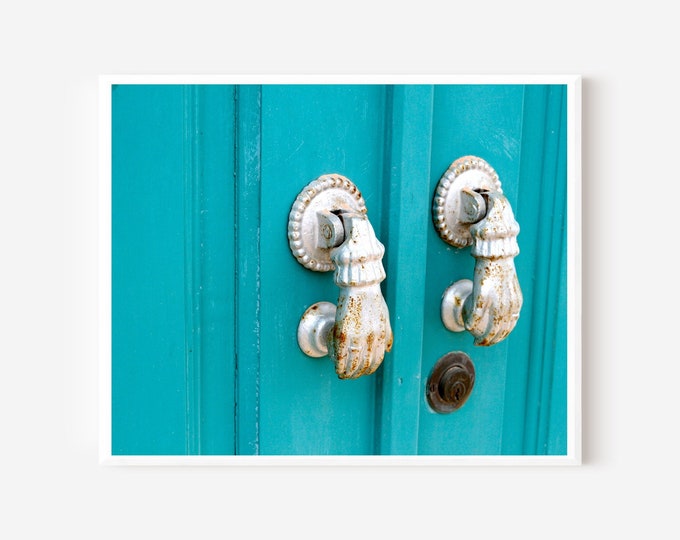 Turquoise Wall Art, Door Photography, Blue Door Print, Doorknocker Photo, Portugal Photography, Aqua Art, Portuguese Decor, Portugal Travel