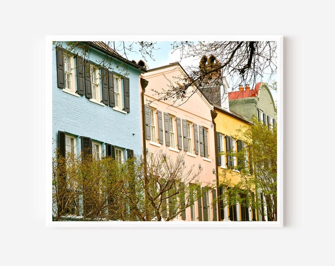 Charleston Art, Rainbow Row Print, Charleston SC Photography, Southern Decor, Charleston Architecture, South Carolina Photo, Historic Homes