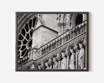 Black and White Paris Photography, Notre Dame Print, Architectural Detail Photograph, Parisian Wall Art, Cathedral Art, French Decor