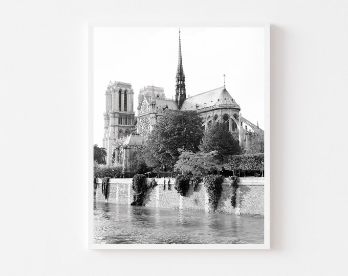 Notre Dame Photo, Black and White Paris Print, Paris Photography, French Wall Art, Gothic Architecture Print, Parisian Art, Matted or Framed