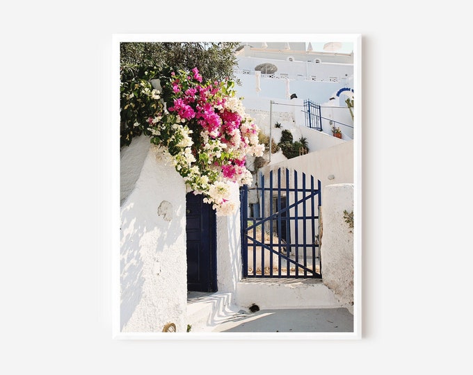 Bougainvillea Art, Santorini Greece, Pictures of Greece, Santorini Photography, Greek Island Photo, Mediterranean Wall Art, Framed Print