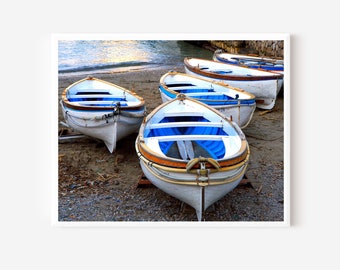 Capri Photography, Italian Boat Print, Nautical Wall Art, Capri Italy, White Row Boats Photograph, Beach Home Decor, Blue and White Art