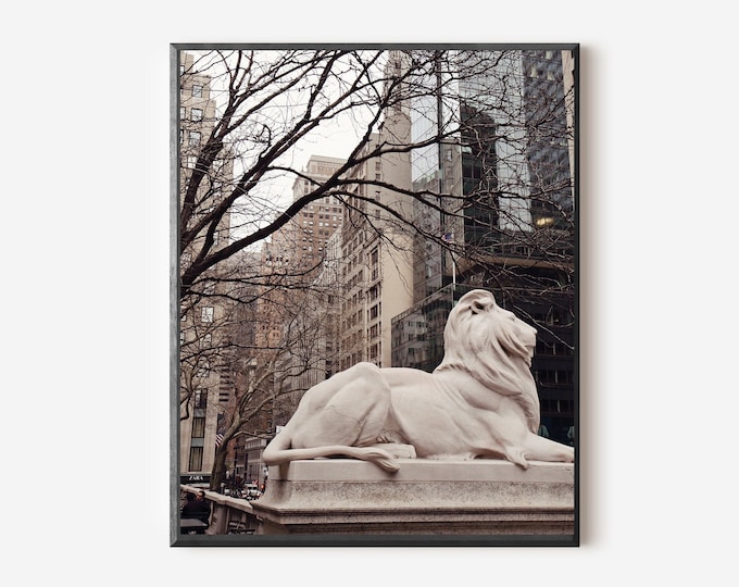 NYC Library Print, New York Public Library,  Patience and Fortitude, New York City Photography, Lion Statues Picture, Manhattan Photo