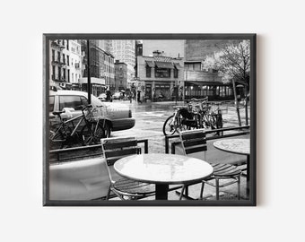 Black and White New York City Street Photography Print - Urban Photograph -  NYC Taxi Photo - Manhattan Wall Art - City Restaurant Decor