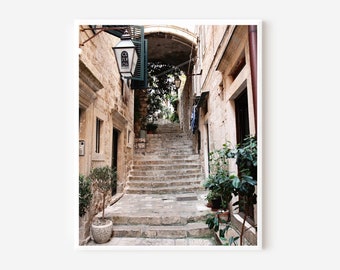 Dubrovnik Photography Print, Croatia Art, Croatia Travel Photo, Stairs Picture, Brown Wall Art, Mediterranean Decor, Old Town Street Photo