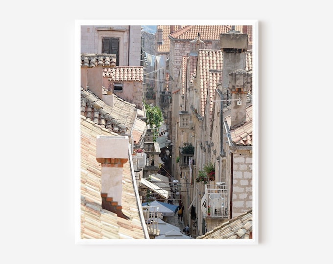 Dubrovnik Print, Croatia Photography,  Terracotta Tile Rooftop Photo, Laundry Wall Art, Old Town Picture, Rustic Street Photography