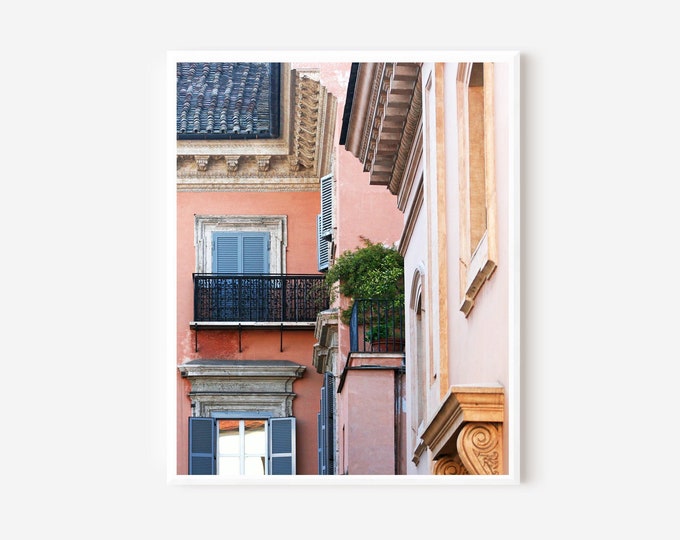 Rome Photography, Rome Balcony Print, Peach Wall Art, Rome Italy, Italian Architecture Photograph, Roman Window Picture, Rome Travel Print