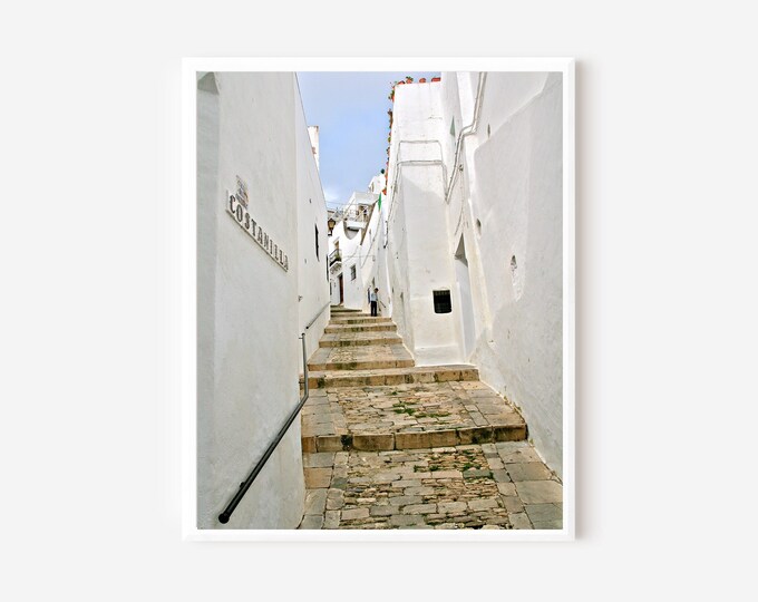 Lisbon Portugal Print, Portugal Photography, White Wall Art, Lisbon Travel Print, Cobblestone Alley Photo, Frame or Matting Option