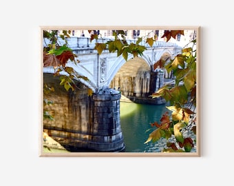Rome Photography, Rome Italy Print, Roman Bridge Photograph, Italian Architecture, Autumn Leaves, Italy Wall Art, Rome Travel Art Print